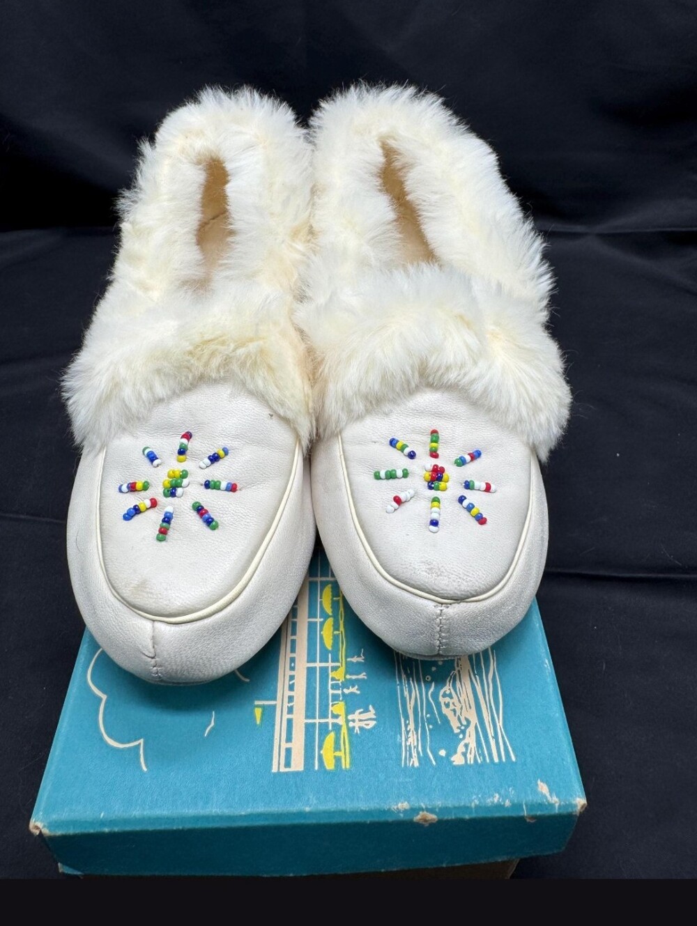 White Fur Lined Leather Moccasins